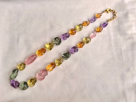 Natural Mix Gemstone Smooth Polished Tumbles Necklace