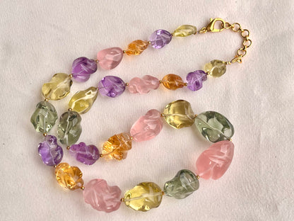Natural Mix Gemstone Smooth Polished Tumbles Necklace