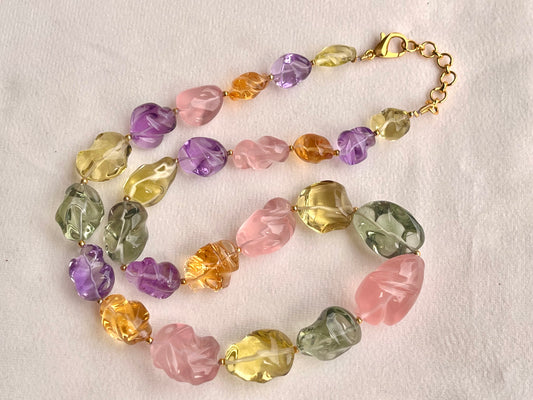 Natural Mix Gemstone Smooth Polished Tumbles Necklace