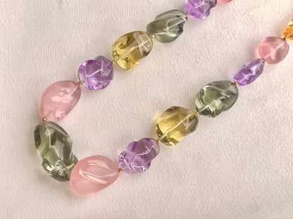 Natural Mix Gemstone Smooth Polished Tumbles Necklace