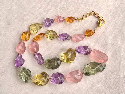Natural Mix Gemstone Smooth Polished Tumbles Necklace