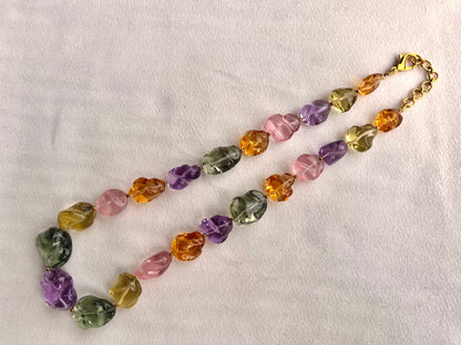 Natural Mix Gemstone Smooth Polished Tumbles Necklace