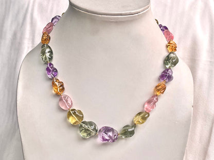 Natural Mix Gemstone Smooth Polished Tumbles Necklace