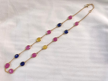 Pink Sapphire Rose cut Bezel Set Chain Necklace 925 Silver
