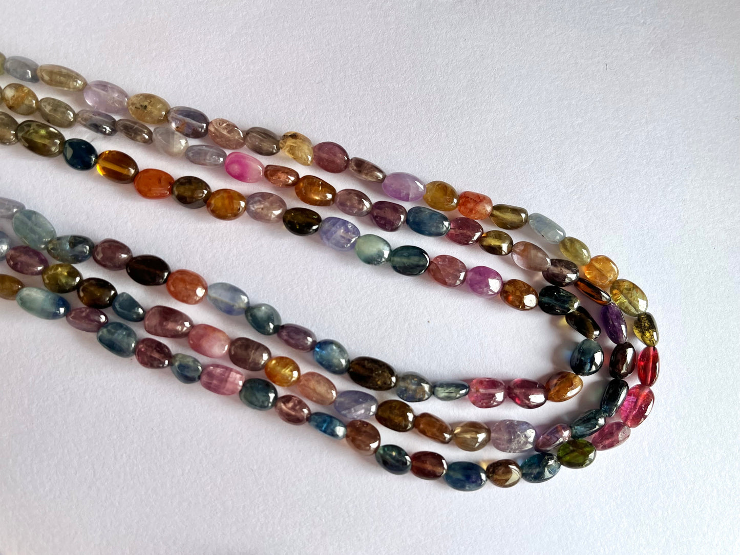 Multi Sapphire Smooth Oval Beads