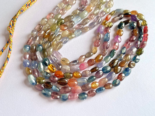 Multi Sapphire Smooth Oval Beads