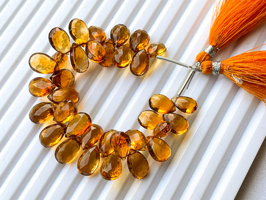 Natural Brandy Citrine Pear Shape faceted briolette beads