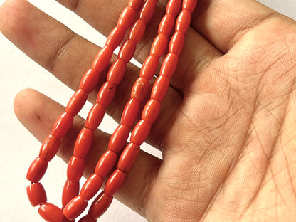 Natural Italian Coral Barrel Shape Beads