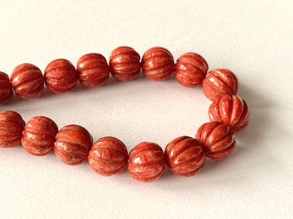 Natural Coral Carved Melons Shape Beads