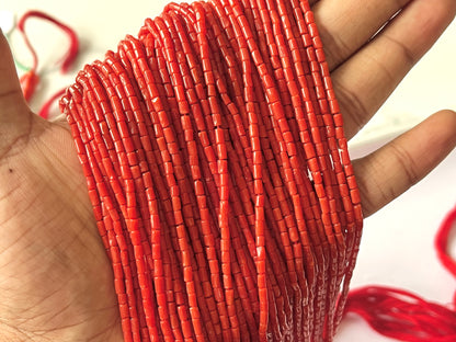 AAA Natural Italian Coral Pipe Shape Beads