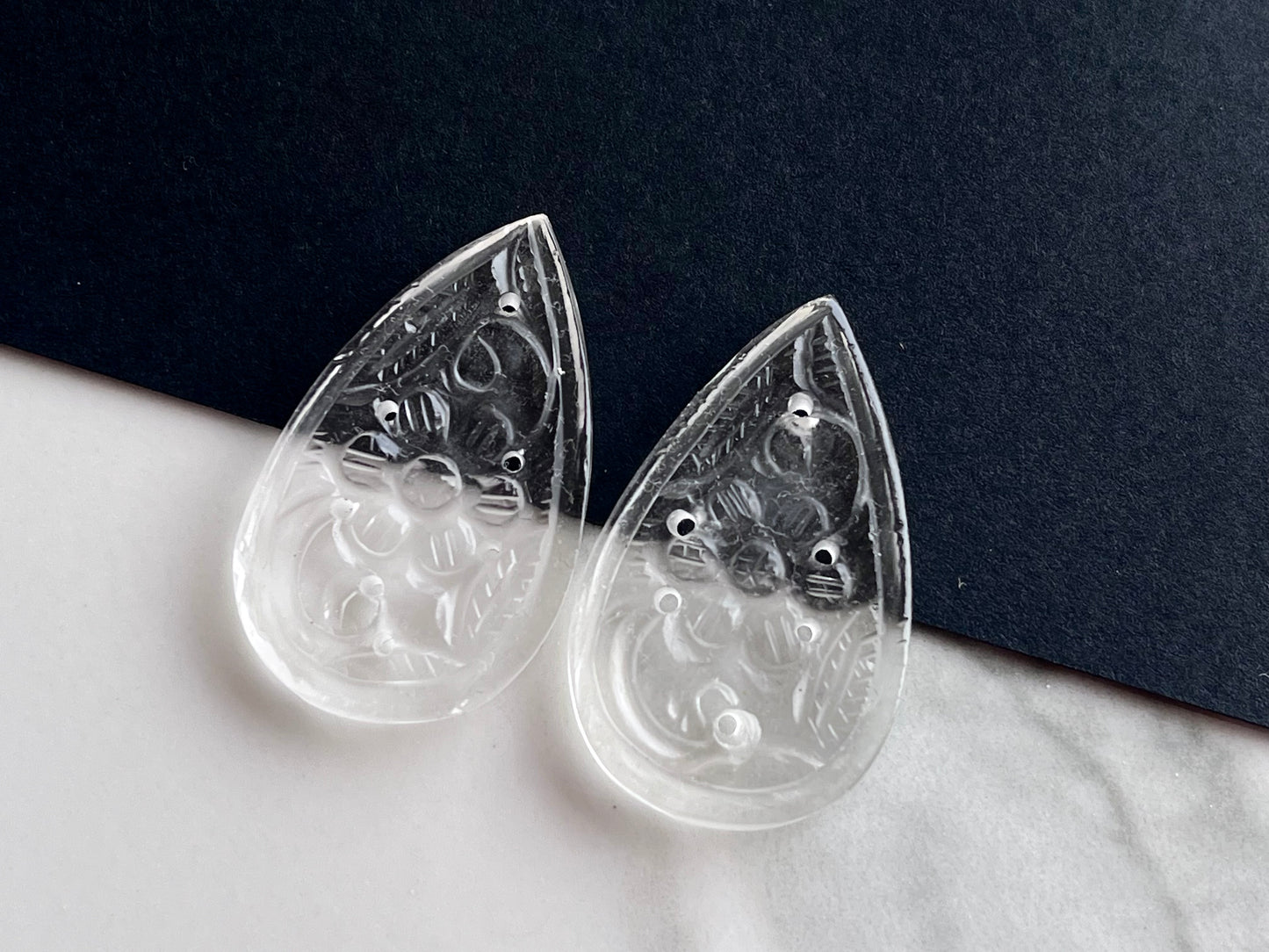 Natural Crystal Quartz Carved Pair