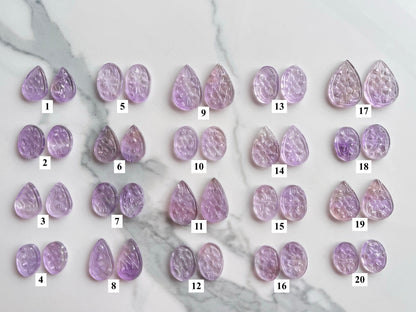 Natural Pink Amethyst Carved Pair