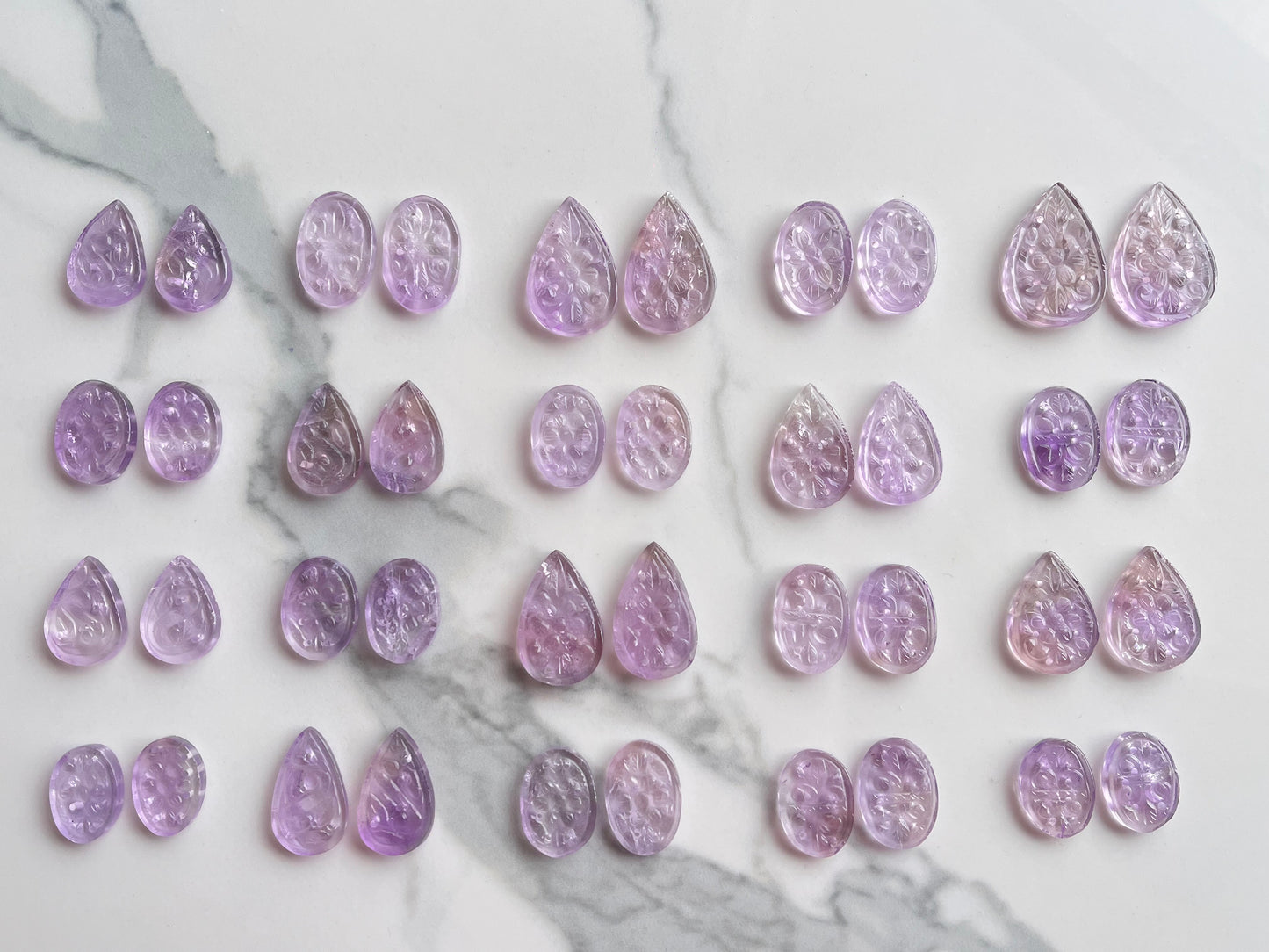 Natural Pink Amethyst Carved Pair