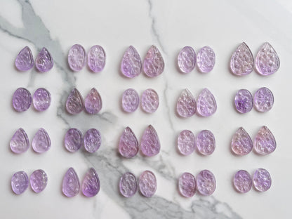 Natural Pink Amethyst Carved Pair