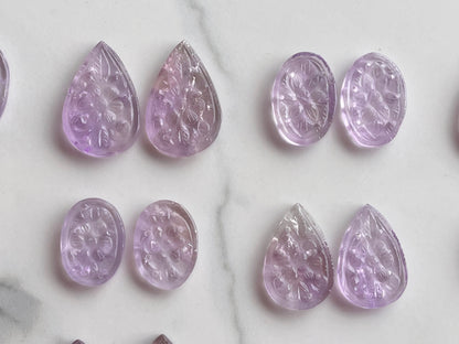 Natural Pink Amethyst Carved Pair