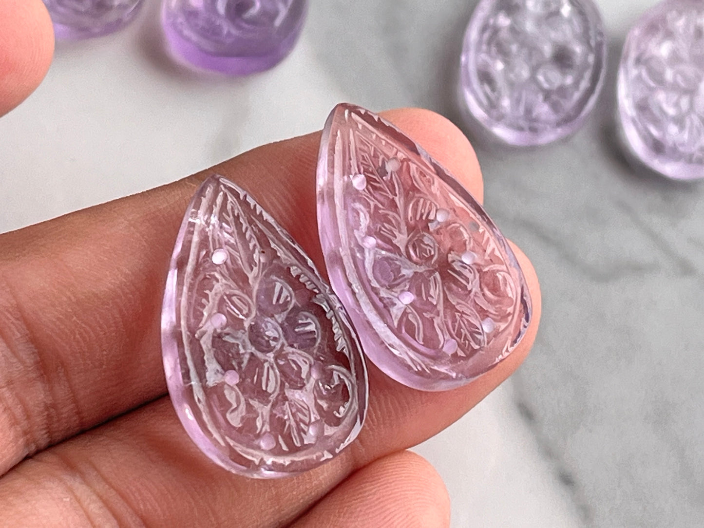Natural Pink Amethyst Carved Pair