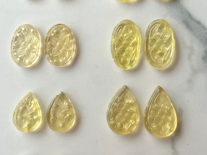 Natural Lemon Quartz Carved Pair