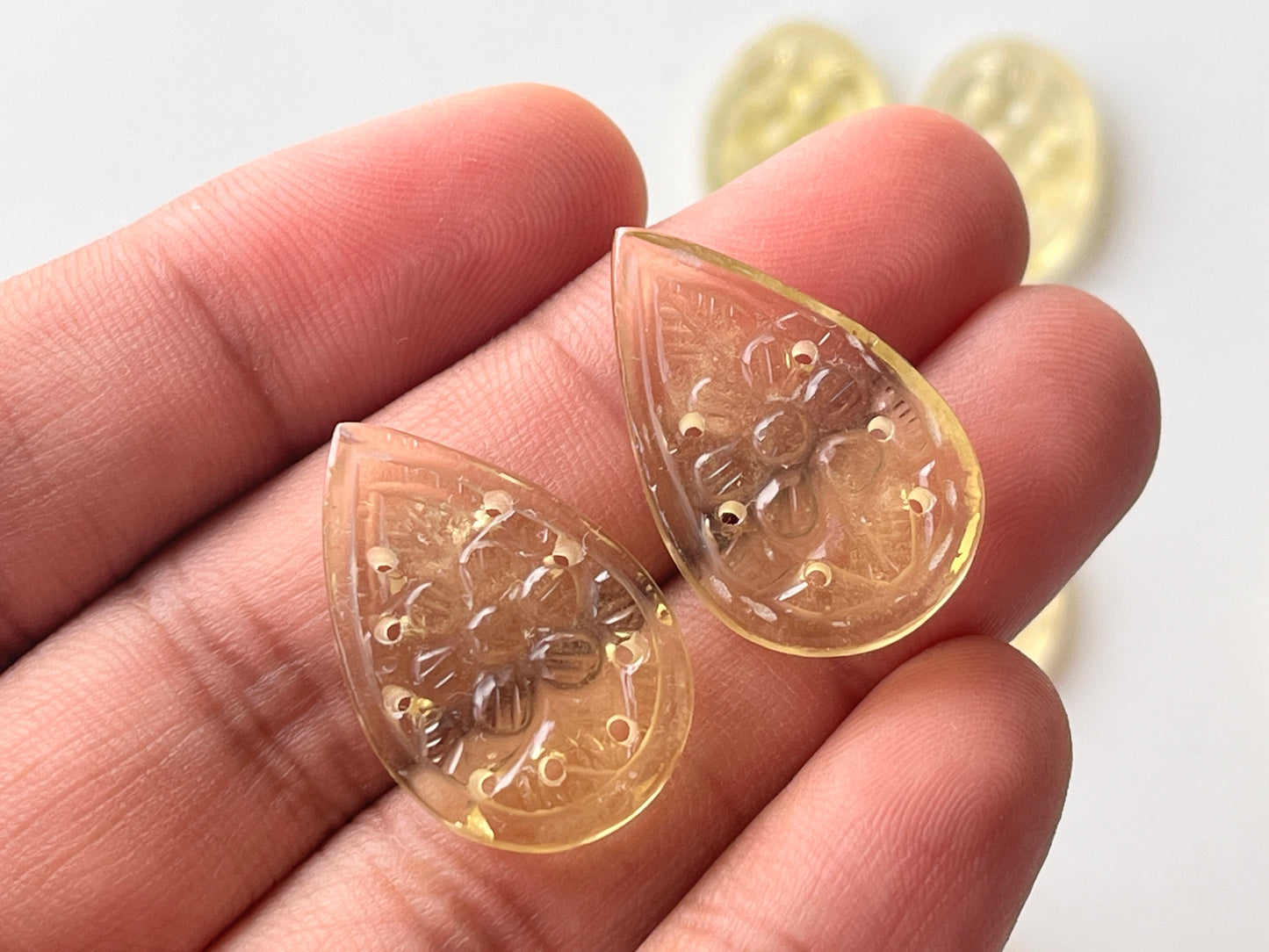 Natural Lemon Quartz Carved Pair