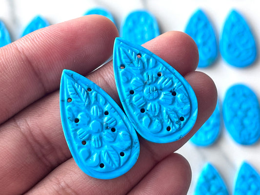 Natural Turquoise  Carved Pair