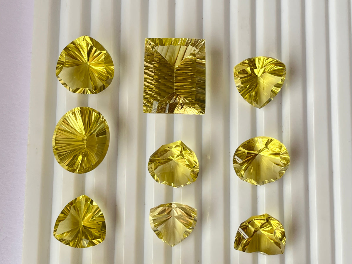 Lemon Green Gold Concave cut loose gemstones