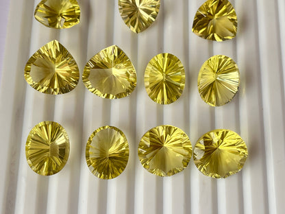 Lemon Green Gold Concave cut loose gemstones