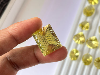 Lemon Green Gold Concave cut loose gemstones