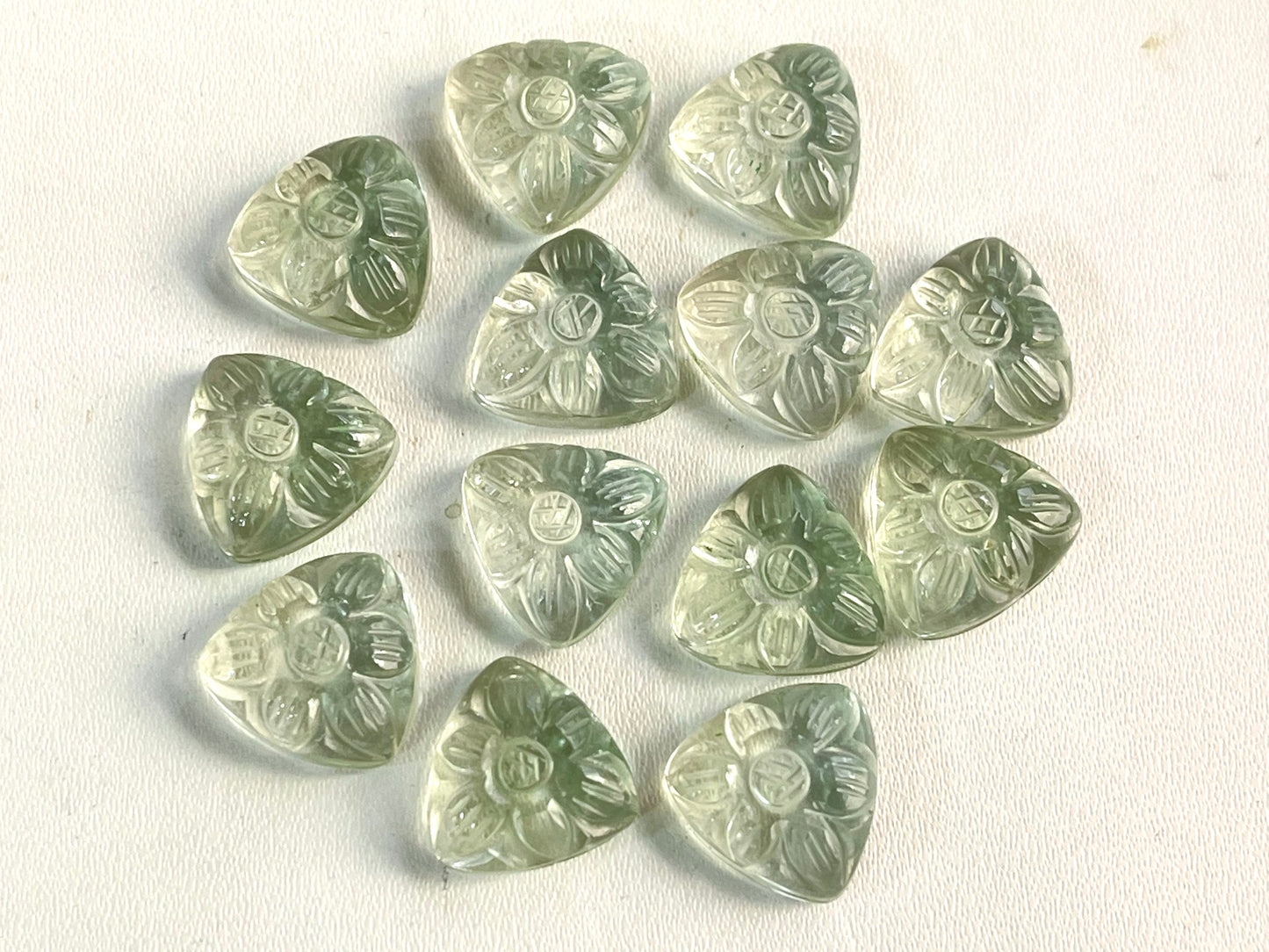 Natural Green Amethyst flower carved Mix shape Cabs