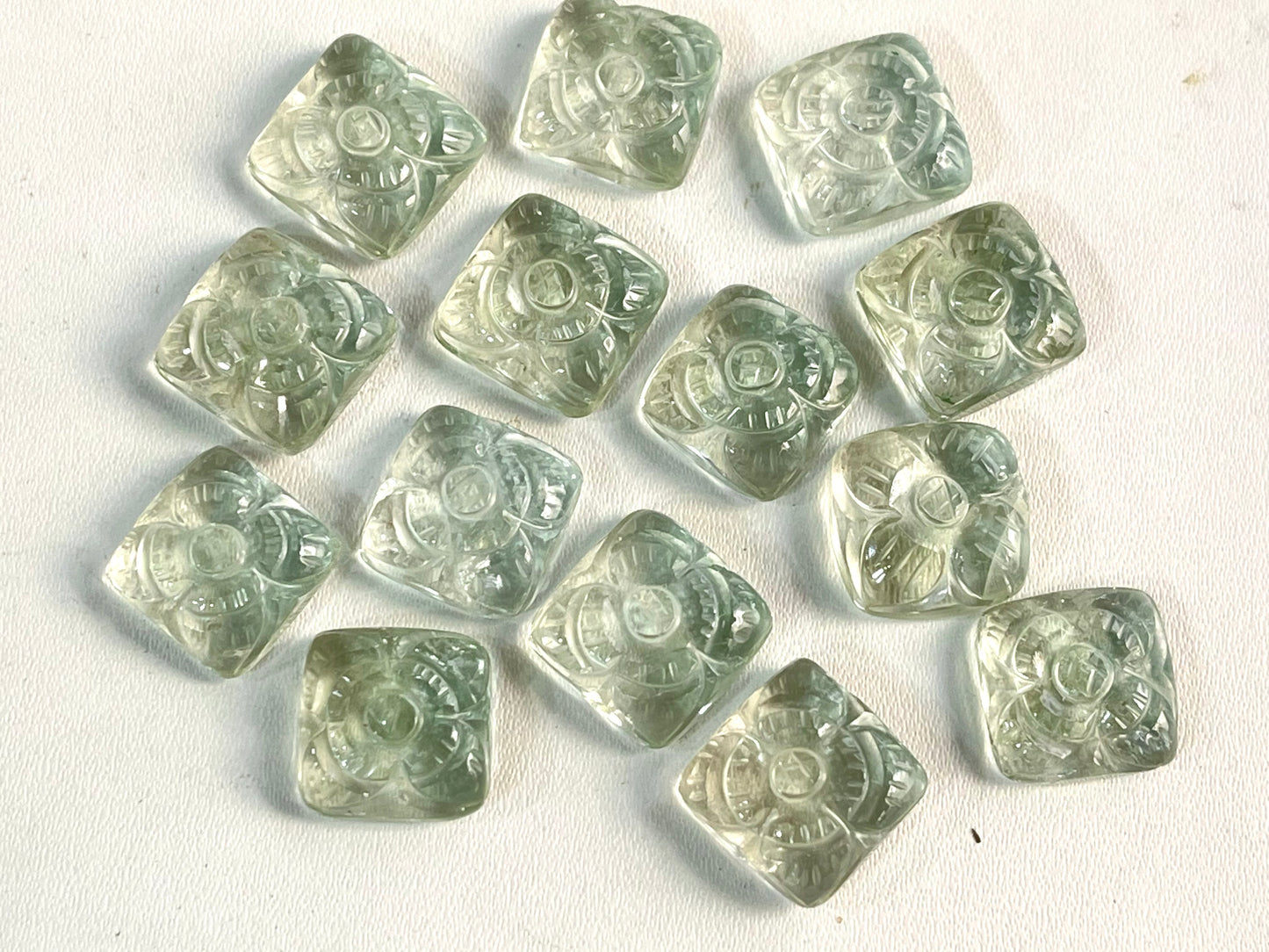 Natural Green Amethyst flower carved Mix shape Cabs