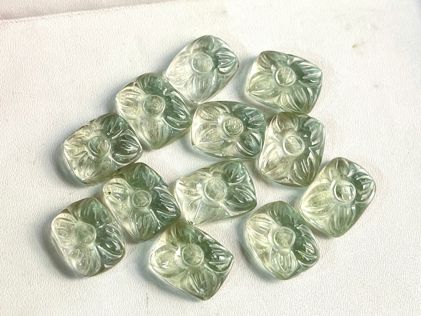 Natural Green Amethyst flower carved Mix shape Cabs