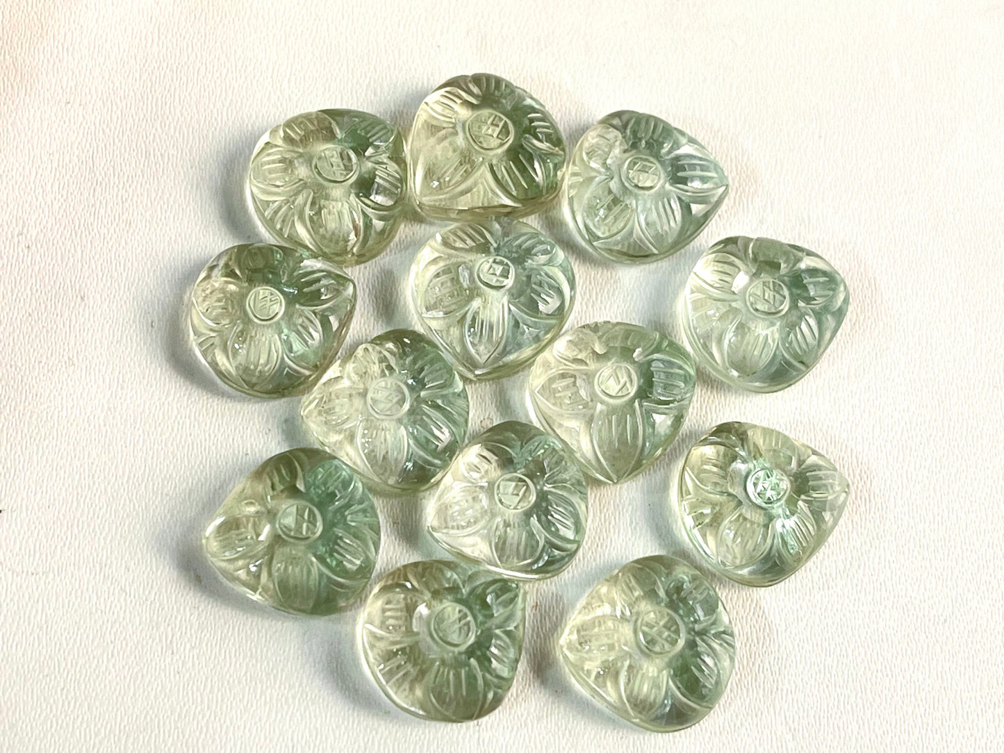 Natural Green Amethyst flower carved Mix shape Cabs