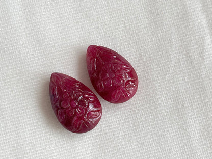 Ruby Carved Pear Shape Pair