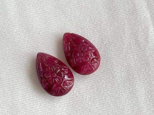 Ruby Carved Pear Shape Pair