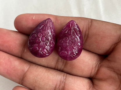 Ruby Carved Pear Shape Pair