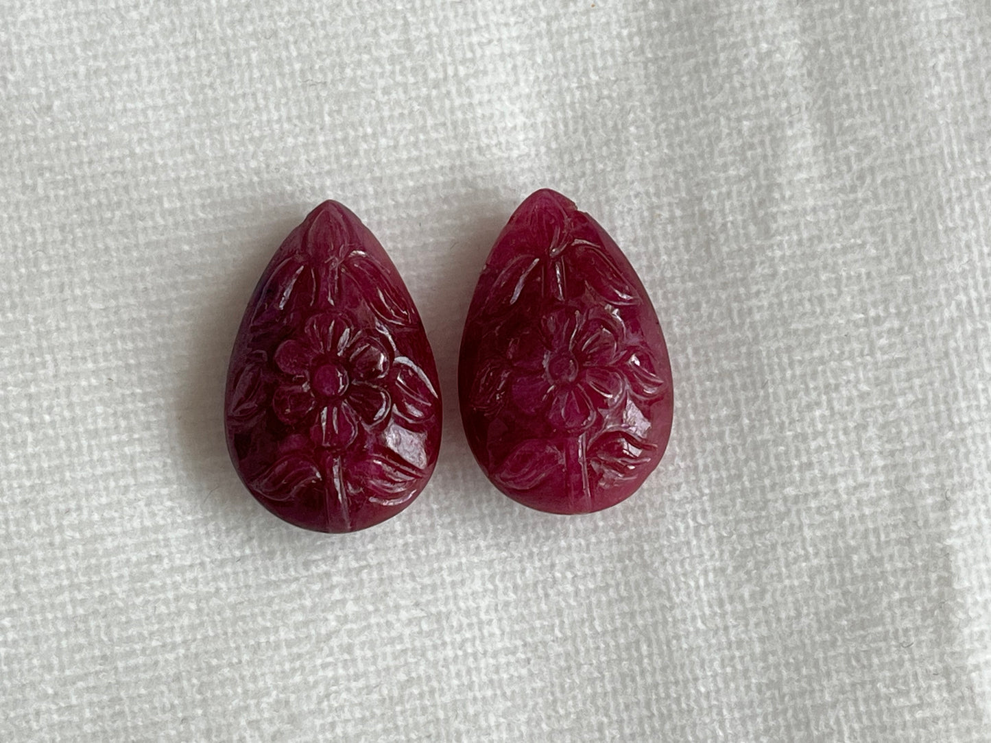 Ruby Carved Pear Shape Pair