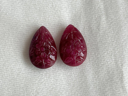 Ruby Carved Pear Shape Pair