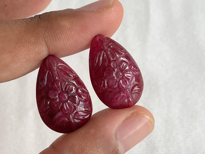 Ruby Carved Pear Shape Pair