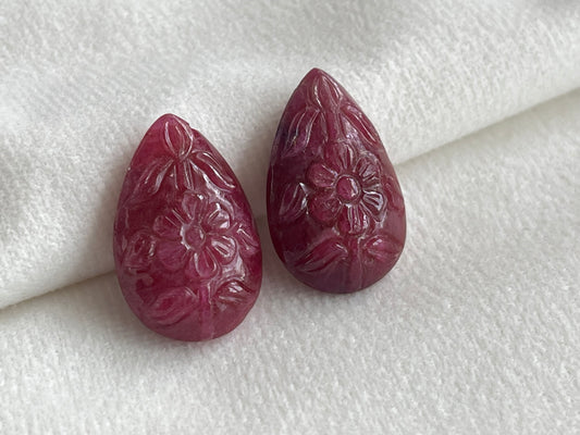Ruby Carved Pear Shape Pair