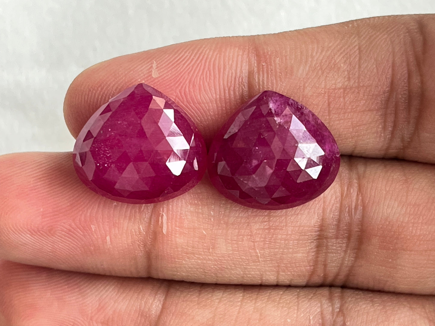 Ruby Heart Shape Faceted Pair