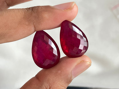 Ruby Pear Briolette Pair