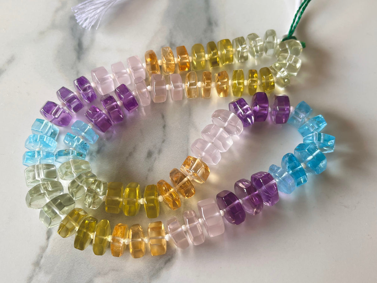 Natural Mixed Semi Precious Smooth Hexagonal Beads | Bolt Shape Beads