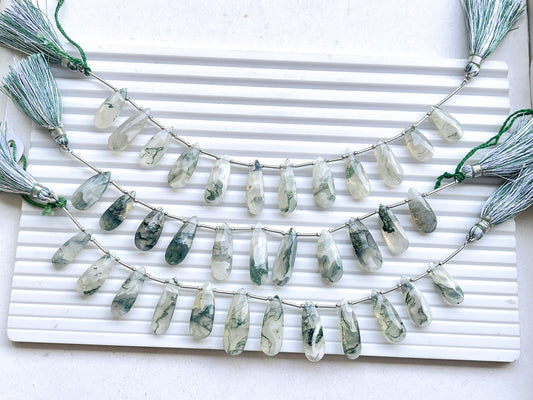 Moss Agate Faceted Pear Shape Briolette Beads