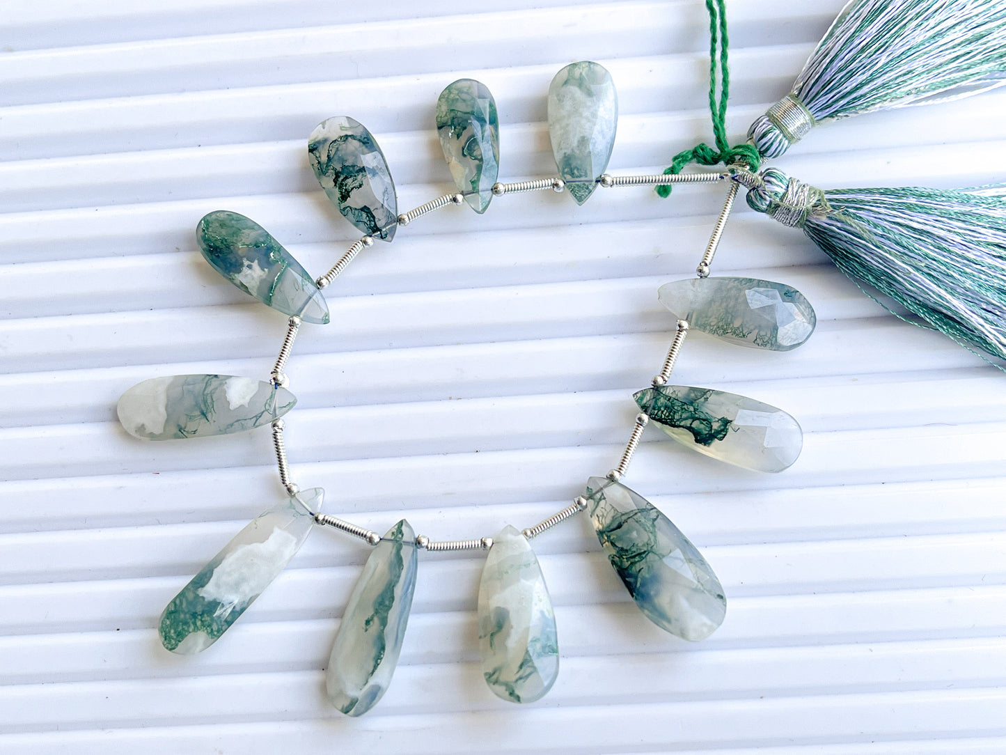 Moss Agate Faceted Pear Shape Briolette Beads