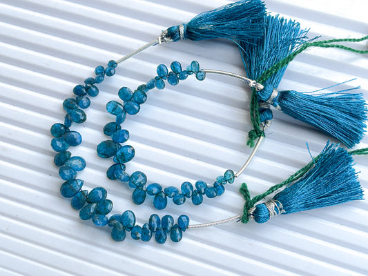 Natural Neon Blue Apatite Faceted Pear Shape Briolette Beads