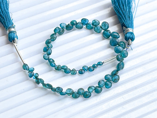 Neon Blue Apatite Faceted Heart Shape Briolette Beads