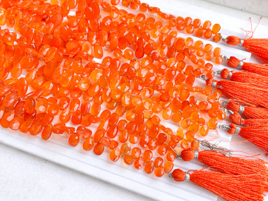 Natural Orange Carnelian Pear shape faceted briolette beads