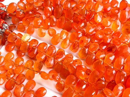 Natural Orange Carnelian Pear shape faceted briolette beads