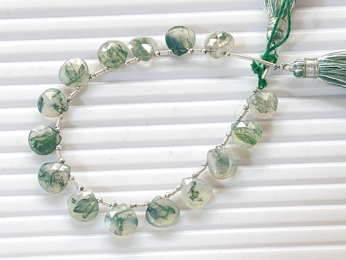 Moss Agate Faceted Heart Shape Briolette Beads