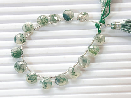 Moss Agate Faceted Heart Shape Briolette Beads
