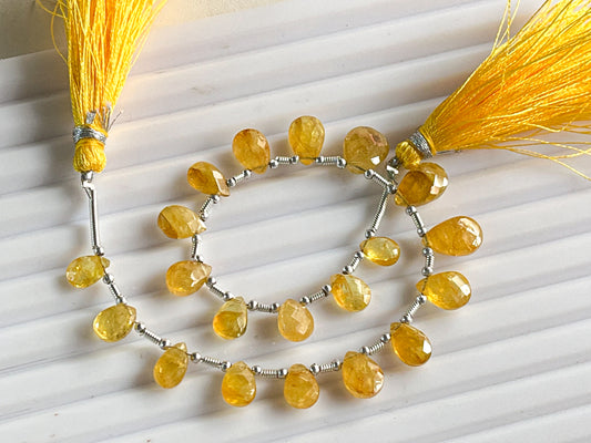 Natural Yellow Sapphire Pear Shape Faceted Briolette Beads