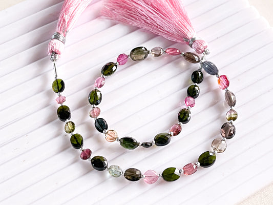 Natural Multi Tourmaline Faceted oval & round shape beads